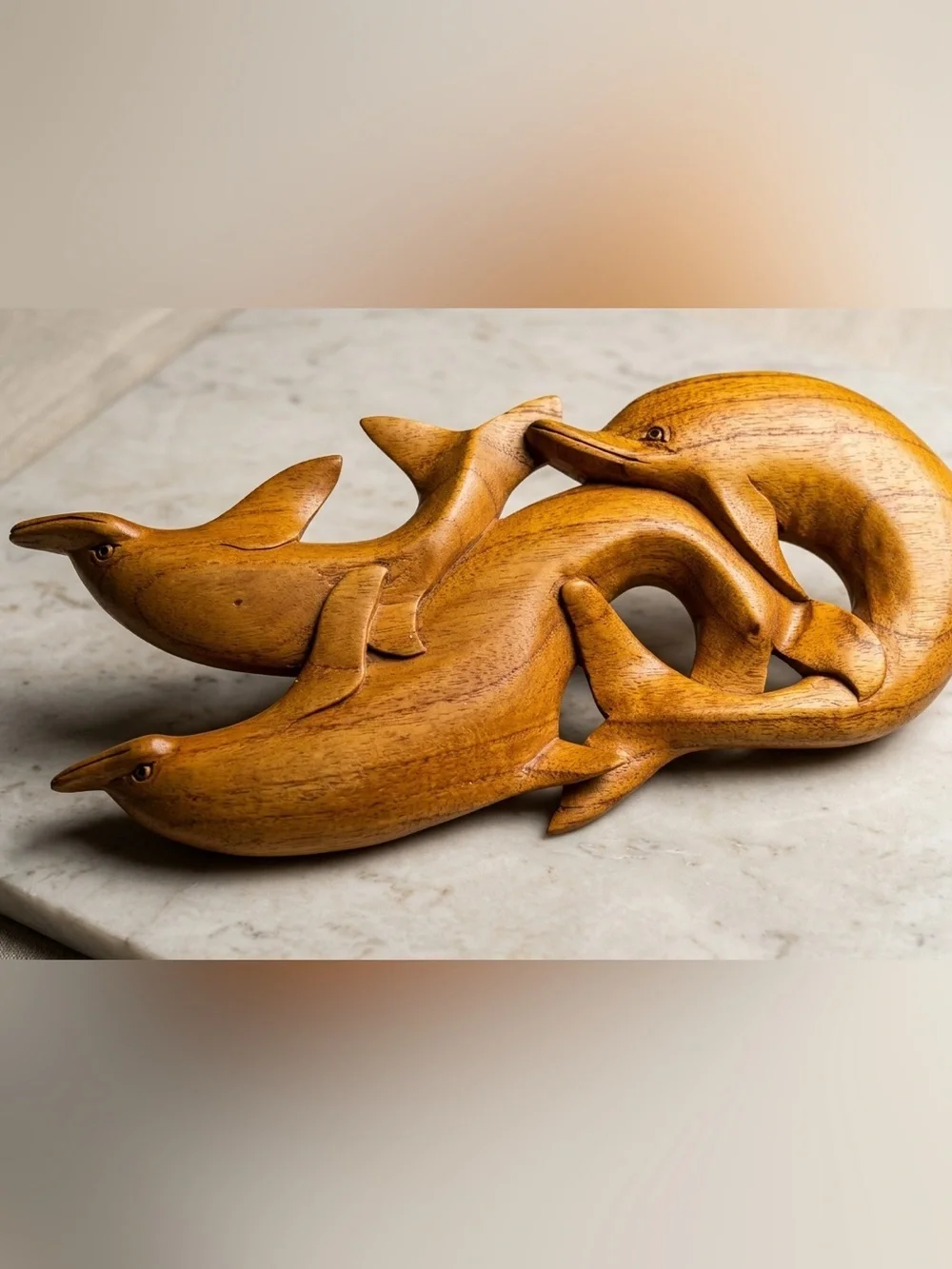 Hand carved Wooden Intertwined Dolphin Coastal Wall Art